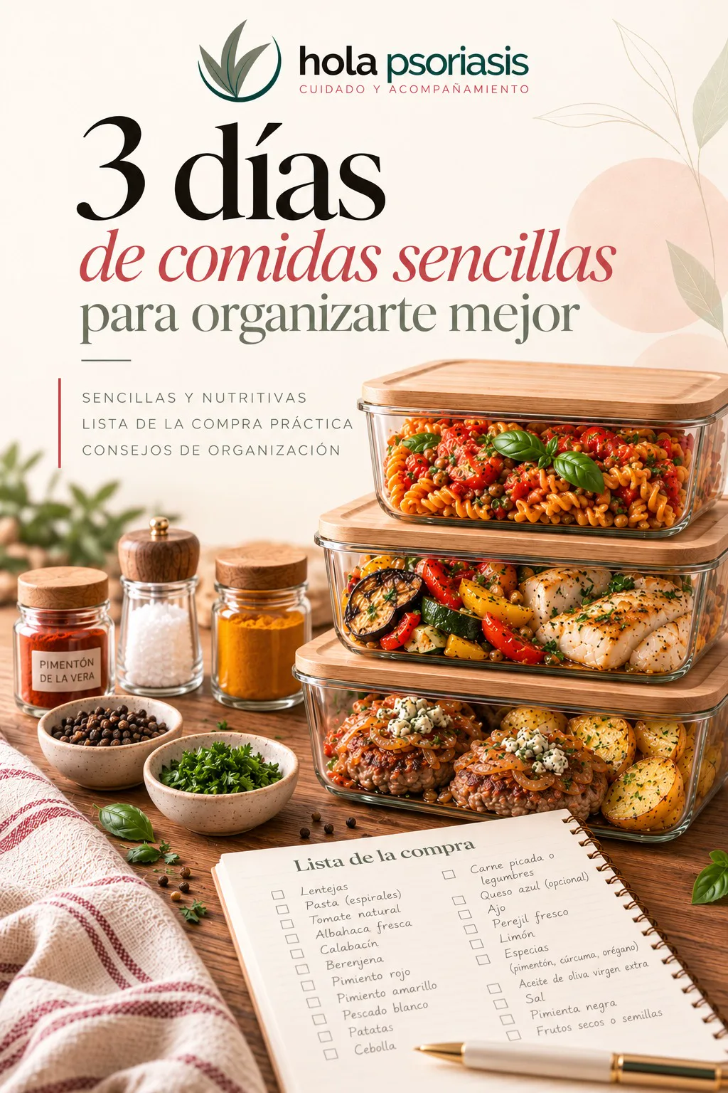 Portada de la guía 3 días de comidas sencillas para organizarte mejor